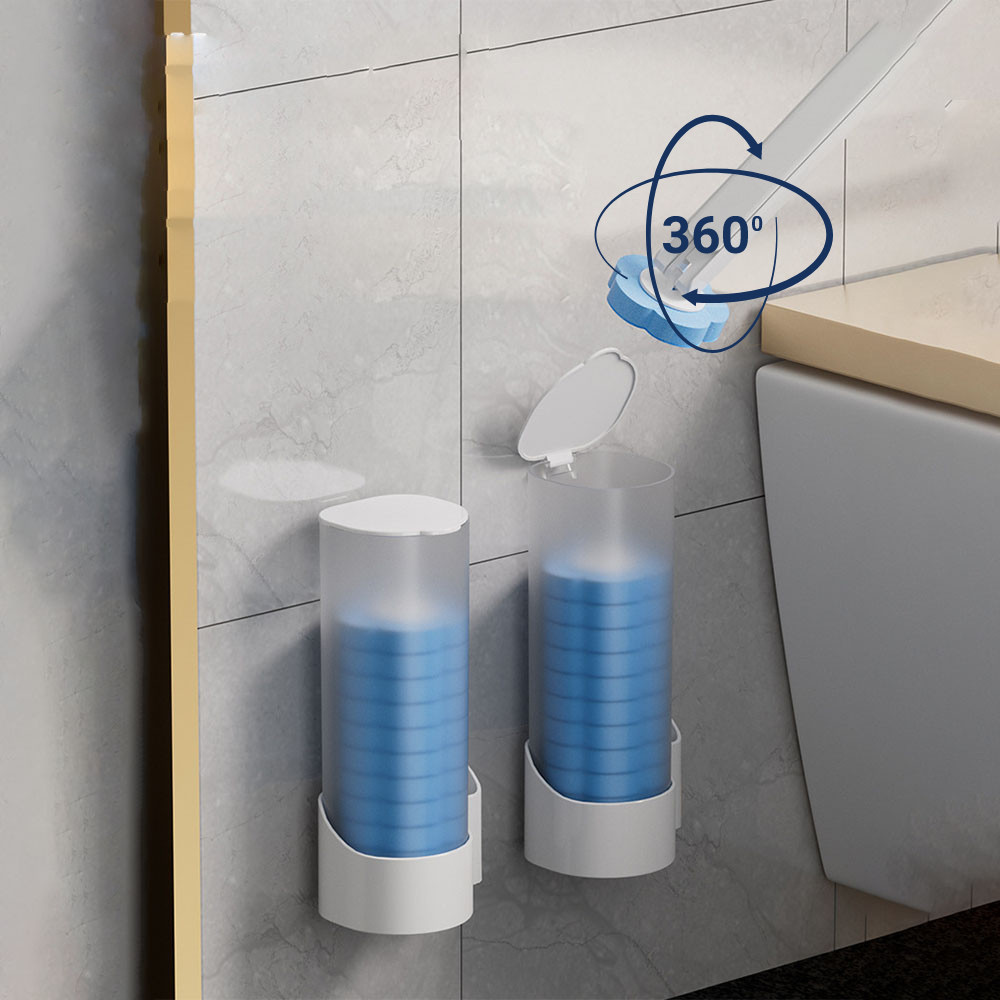 Bộ cọ vệ sinh nhà tắm dùng một lần gắn tường, cọ toilet xoay 360 độ thế hệ mới có đầu thay thế