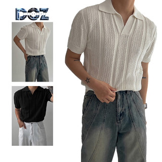 DICHUANGZHE Men's Short Sleeve POLO Shirt Knitted V-Neck Casual Top