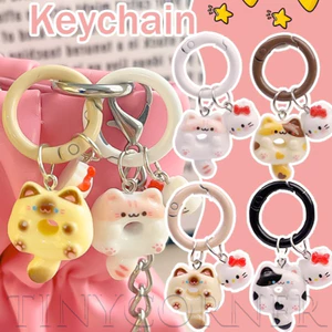 Móc khóa bánh rán hình mèo dễ thương hoạt hình - Mặt dây chuyền búp bê mèo con Kawaii - Ba lô treo đồ trang trí quyến rũ - Phụ kiện trang trí móc khóa - cho túi xách, móc chìa khóa