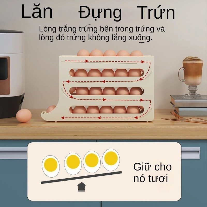 Bảo quản tủ lạnh，trượt Trứng Hộp Bảo Quản，hộp đựng trứng trượt，khay trứng tủ lạnh，Giá Đỡ Cán Tự Động Hộp Đựng Trứng