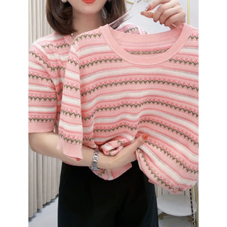 Áo thun Cardigan lụa băng ngắn tay nữ dáng rộng Size lớn Thời trang phù hợp với mùa hè Bán chạy hàng dệt kim