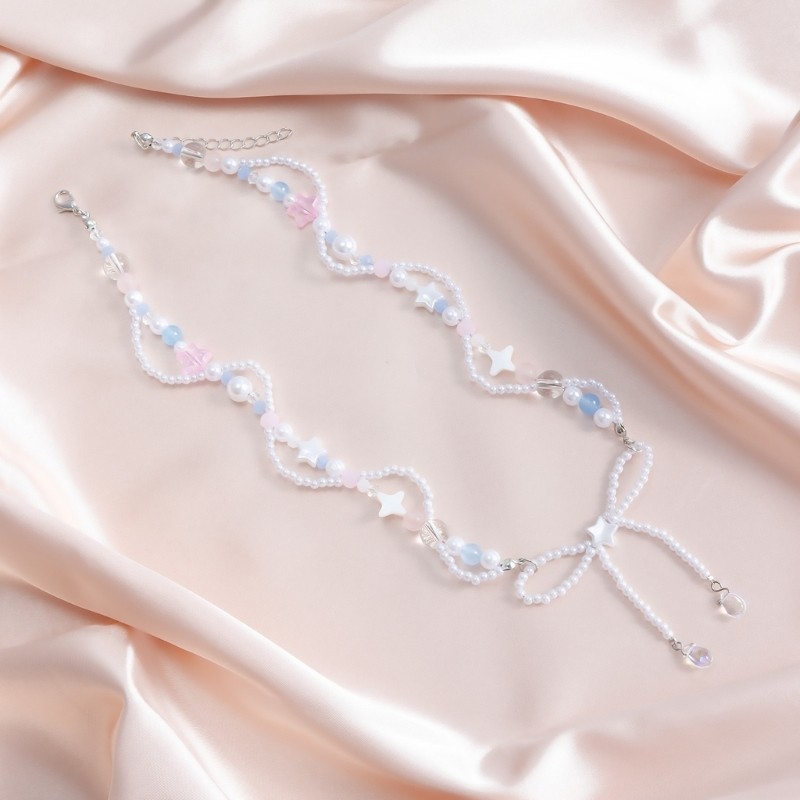 Vòng cổ nơ KING Dainty với mặt dây chuyền hình ngôi sao thanh lịch Trang trí chuỗi xương đòn