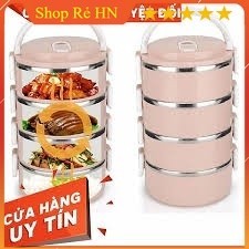 Hộp đựng cơm cặp lồng, hộp cơm giữ nhiệt lúa mạch . ruột INOX 4 tầng , có quai sách tiện lợi