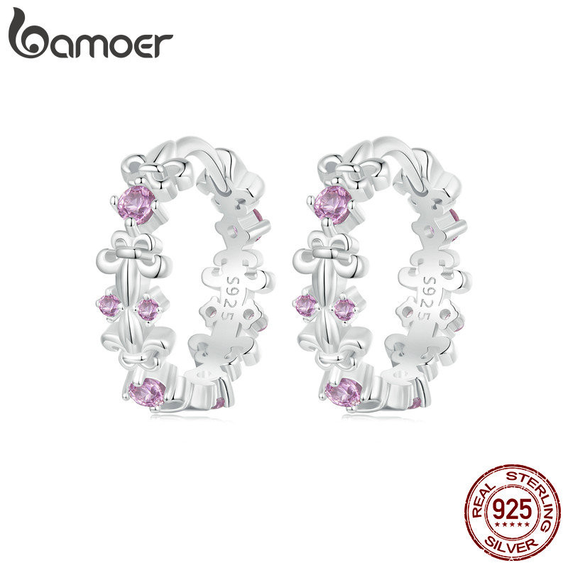 Bamoer 925 Sterling Sliver Vòng Bông Tai Thiết Kế Iris Quà Tặng Trang Sức Cho Nữ