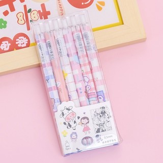 [Mực Xanh] Set 6 Bút Bi Mực Gel Có Thể Xóa Được Ngòi 0,5mm Dễ Thương, Bút Bi Bấm, Bút Bi Văn Phòng
