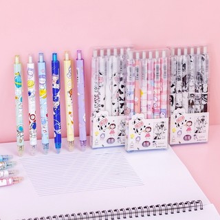 [Mực Xanh] Set 6 Bút Bi Mực Gel Có Thể Xóa Được Ngòi 0,5mm Dễ Thương, Bút Bi Bấm, Bút Bi Văn Phòng