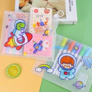 Túi Zip Lụa, Bìa Lụa Có Zip Cute, Túi Lụa Mờ Có Khóa Kéo Họa Tiết Hoạt Hình Dễ Thương 21.3*17cm
