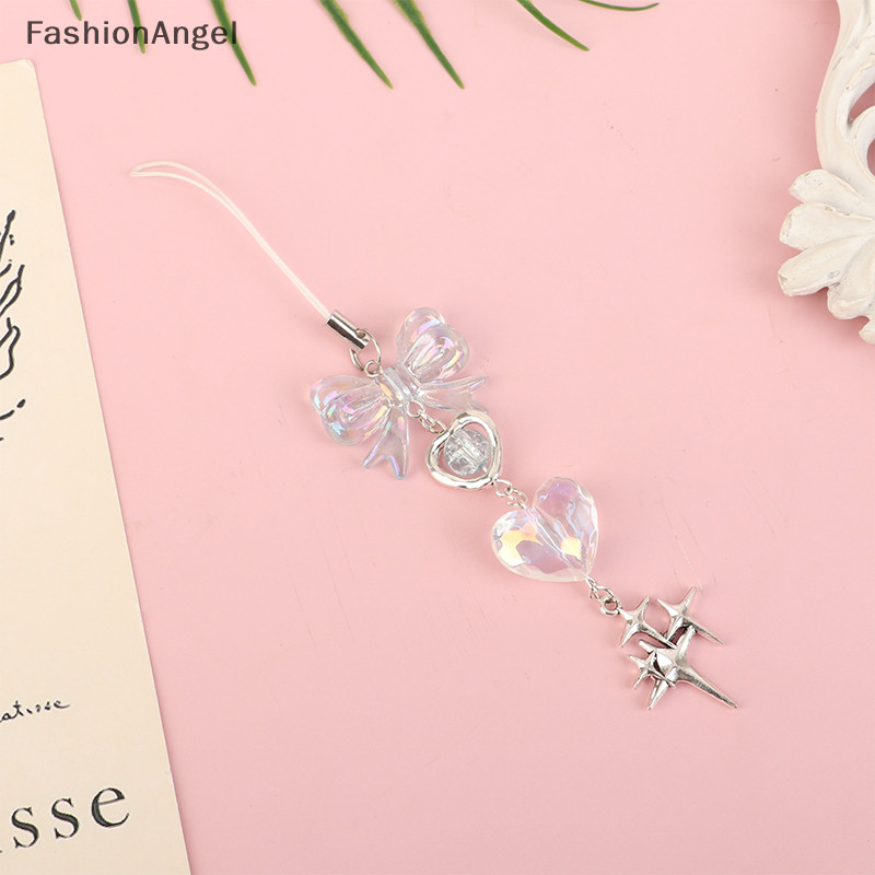 Fashionangel Y2K Handmade Màu Xanh Trong Suốt Trái Tim Điện Thoại Quyến Rũ Dây Buộc Nơ Dễ Thương Mặt Dây Chuyền Cô Gái Người Phụ Nữ Móc Khóa Dây TH