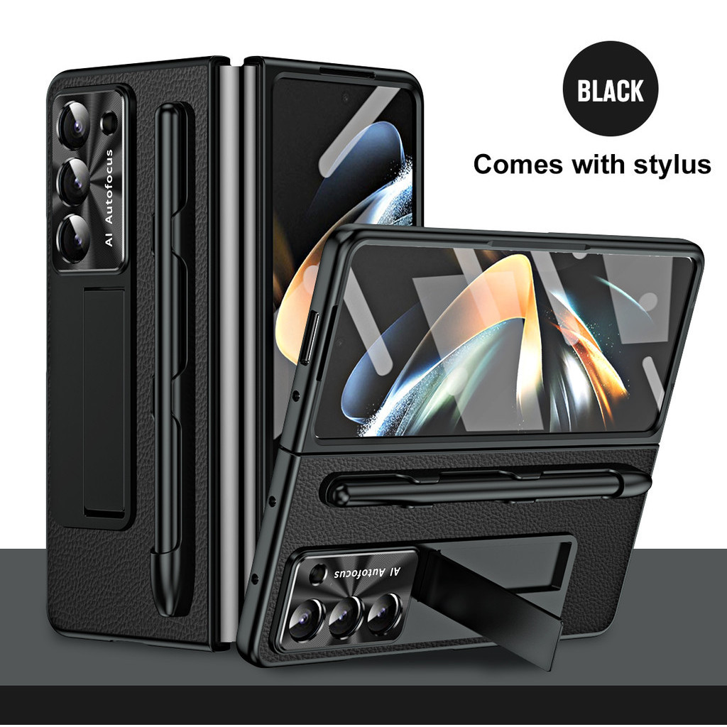 Vỏ bọc bằng da mạ điện Samsung galaxy Z Fold 5 Z Fold 6 Leveling Bản lề Chân đế S Pen Phim kính cường lực Vỏ màn hình ZFold5 ZFold6 Business Cover