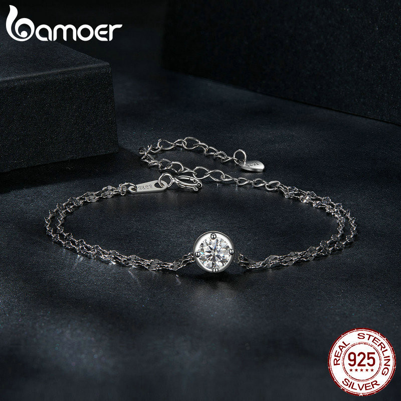 Vòng Tay Bạc Bamoer 925 0.5ct Hai Lớp Moissanite Trang Sức Quà Tặng Cho Nữ