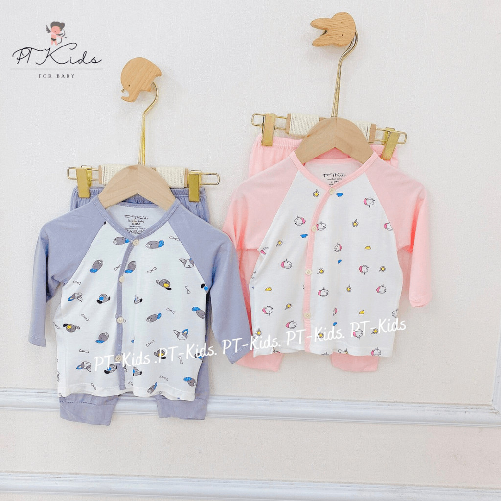 Set 5 Bộ dài tay sơ sinh chất thun lạnh cho bé mềm mịn thoáng mát từ 3-9kg cho bé trai, gái DL10 Đậu Đậu Store