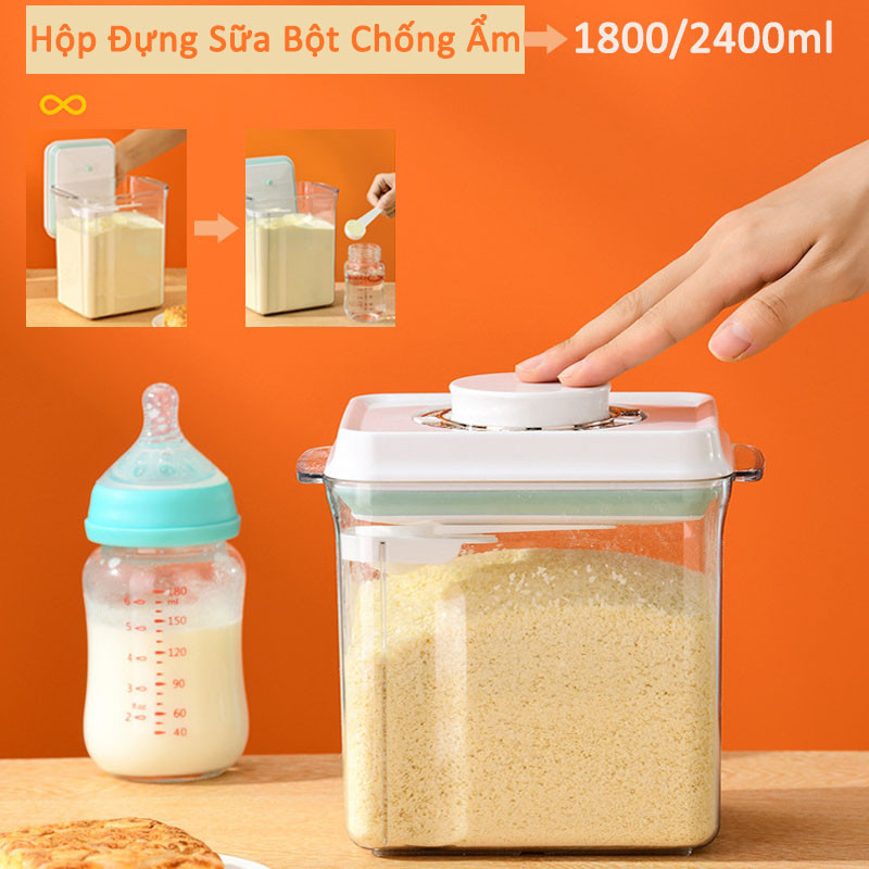 【1800/2400ML】Hộp Đựng Sữa Bột Chống Ẩm， Hộp Trữ Sữa Cho Bé Hút Chân Không Hàng Chính Hãng，nút cảm ứng，1800ml/2400ml