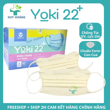 [Hộp 50 cái] Khẩu trang Cua Yoki 22+, Khẩu trang y tế KF94 Hàn Quốc 4 lớp kháng khuẩn, lọc bụi mịn