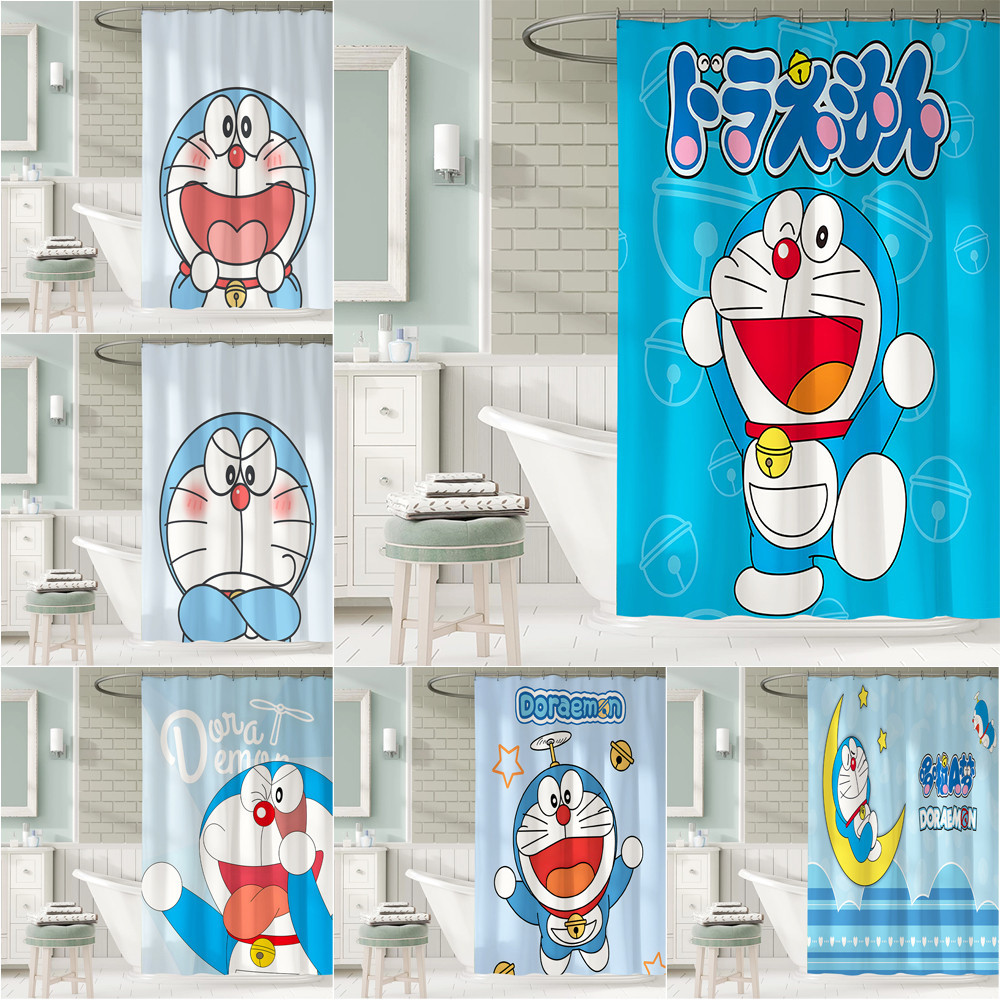 Hoạt Hình Dễ Thương Doremon Polyester Chống Thấm Nước Màn Tắm Chống Nước Phòng Tắm Trang Trí Màn Tắm Vải Trang Trí Phòng Tắm Bộ 12 Móc