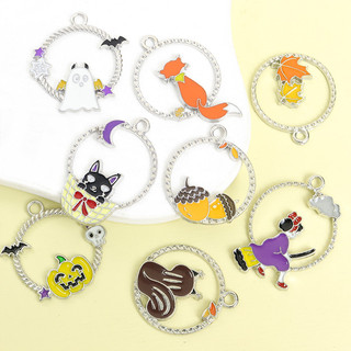 10 Chiếc Halloween Chủ Đề Men Nhỏ Giọt Dầu Quyến Rũ Với Mèo Đen Dễ Thương, Phù Thủy, Ma, Dơi Và Bí Ngô Thiết Kế Bông Tai Độc Đáo, Vòng Tay & Vòng Cổ DIY Tròn Rỗng Ra Mặt Dây Hợp Kim Vui Vẻ