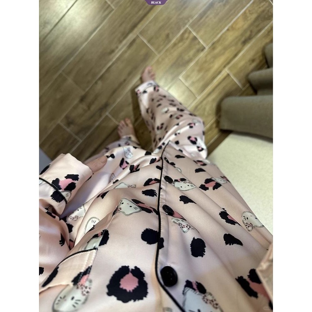 Phiên bản Hàn Quốc của Bộ đồ ngủ phong cách Ins Áo len Cardigan nữ dài tay Phim hoạt hình KT Casual Sweet Homewear Bộ hai mảnh [BL]