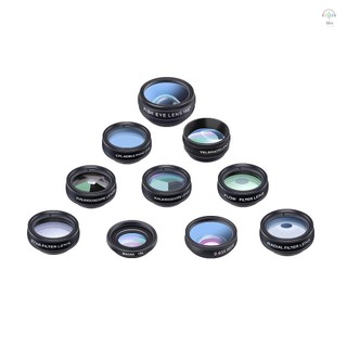 Hilivn) Bộ ống kính máy ảnh điện thoại 10 trong 1 APEXEL với góc rộng 0,63X + Macro 15X + 198°Fisheye + Telephoto 2X + CPL + Bộ lọc sao + Bộ lọc xuyên tâm + Bộ lọc lưu lượng + Kính vạn hoa 3 + Kale