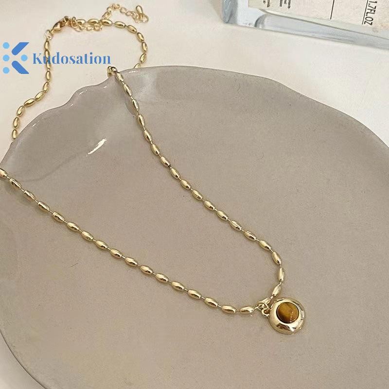 Kudosation Vintage Da Nâu Đá Mặt Dây Chuyền Vòng Cổ Xếp Chồng Choker Tính Khí Xương Đòn Dây Chuyền Dành Cho Nữ Cô Gái Mùa Thu Đông Vòng Cổ
