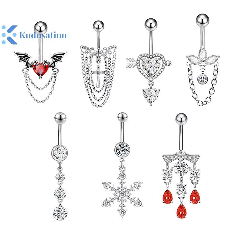Kudosation Thời Trang Pha Lê Trái Tim Bụng Nút Nhẫn Trang Sức Cho Nữ Thép Không Gỉ Zircon Rốn Nhẫn Cơ Thể Piercings Phụ Kiện