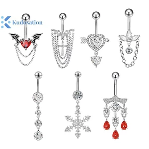 Kudosation Thời Trang Pha Lê Trái Tim Bụng Nút Nhẫn Trang Sức Cho Nữ Thép Không Gỉ Zircon Rốn Nhẫn Cơ Thể Piercings Phụ Kiện