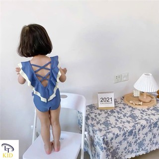 10-30kg Bộ bơi liền màu xanh cổ bèo đan lưng LT cho bé gái