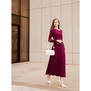 Đầm chữ A tay dài cổ lệch phối đai LD403