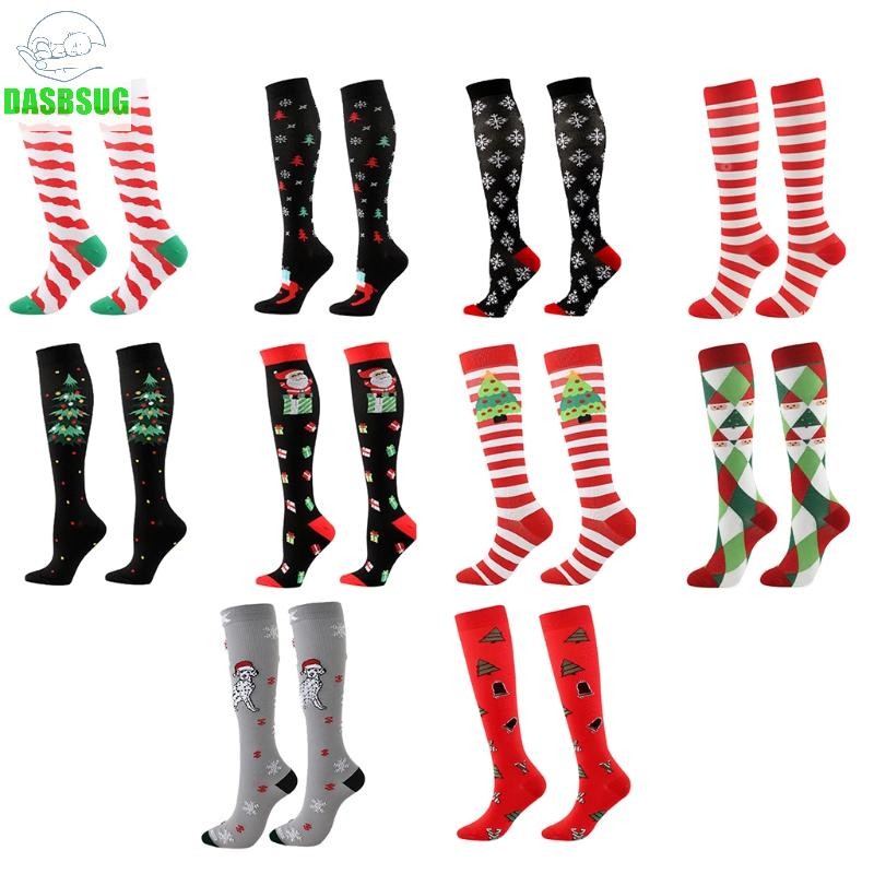 Dassbsug Người Lớn Giáng Sinh Nén Tất Sọc Ông Già Noel In Điều Dưỡng Vớ Đầu Gối