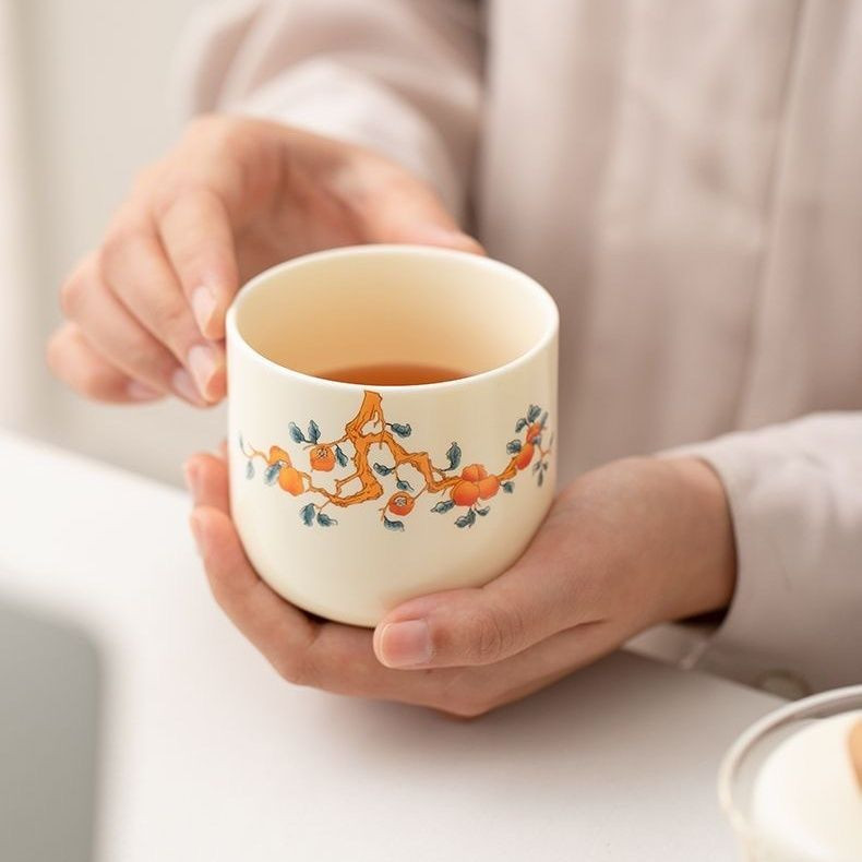Bộ trà gốm ngoài trời Persimmon Ruyi Bộ trà du lịch sứ trắng di động Một nồi Một cốc có túi