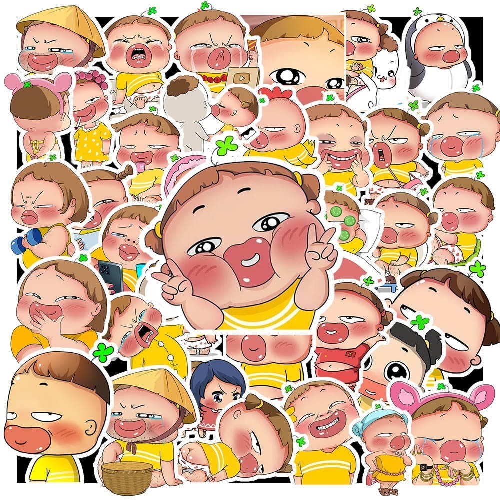 Hộp 50 cái Sticker Quỳnh Aka Chống Nước | Gì Cũng Hình | Decal Dán Mũ Bảo Hiểm, Laptop, Dán Xe, Vali