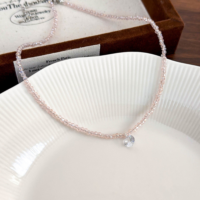 Vòng cổ trái tim Zircon đính cườm pha lê Chuỗi xương đòn phù hợp đơn giản