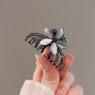 Mauropoli Kẹp tóc Opal sang trọng màu đen, kẹp cá mập nửa mảnh cho nữ, mũ đội đầu