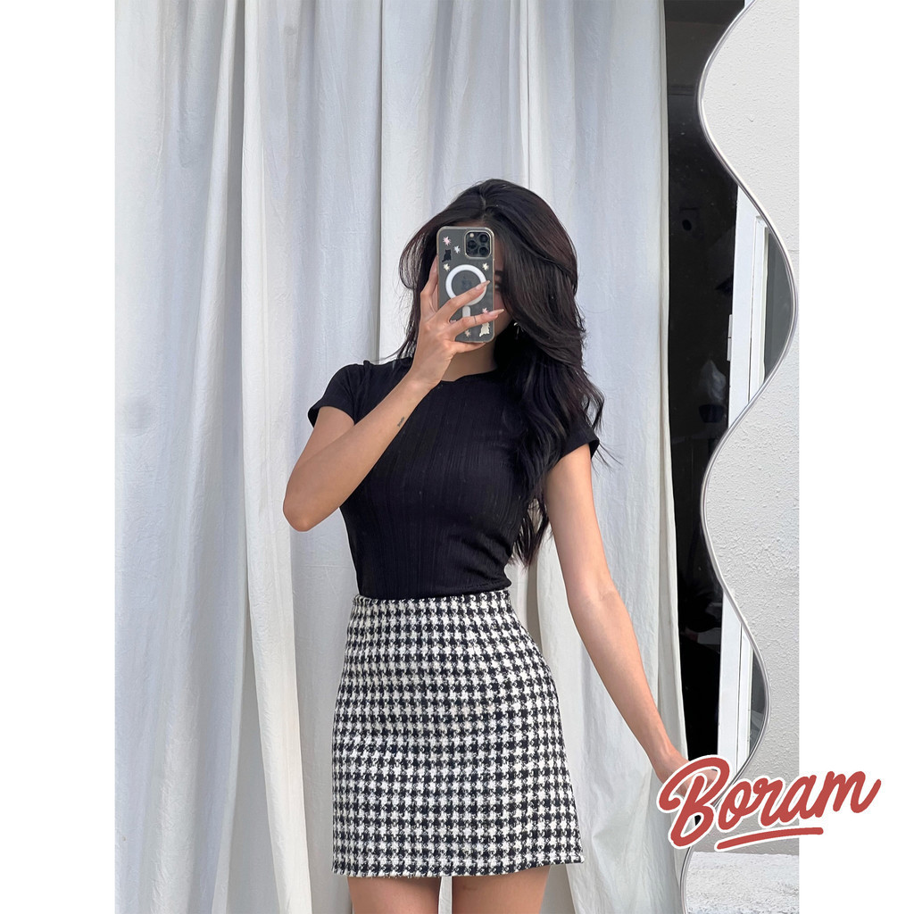 Chân váy dạ bố chữ A, chân váy tweed cao cấp BORAM SG (có quần bảo hộ)