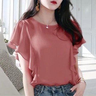 Sang Trọng Xù Áo Sơ Mi Voan Tay Ngắn Mùa Hè 2023 Kích Thước Lớn Rời Ôm Hơn Nhìn Áo Thun Bao Bụng Top Nữ