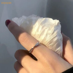 Siyuyan Ánh Sáng Thời Trang Dây Bạc Thiết Kế Chữ Thập Nhẫn Đơn Giản Mở Có Thể Điều Chỉnh Nhẫn Cưới Trang Sức VN
