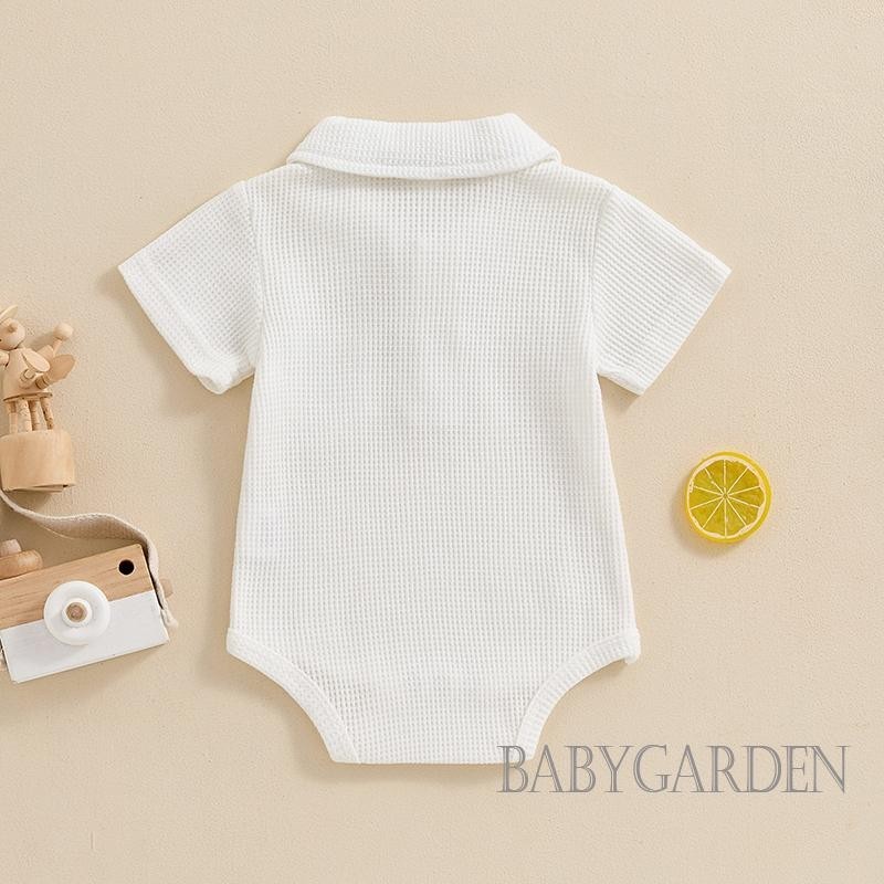 Baga-infant Bé Trai Mùa Hè Áo Liền Quần Sơ Sinh Tay Ngắn Ve Áo Nút Lên Màu Trơn Thường Ngày Body Màu Trơn