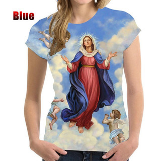 Áo thun nữ in hình 3D mùa hè dành cho nữ Áo thun nữ Christian Blessed Virgin Mary