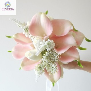 Bó hoa cưới cầm tay cô dâu nhân tạo cao su non mẫu Rum và tulip