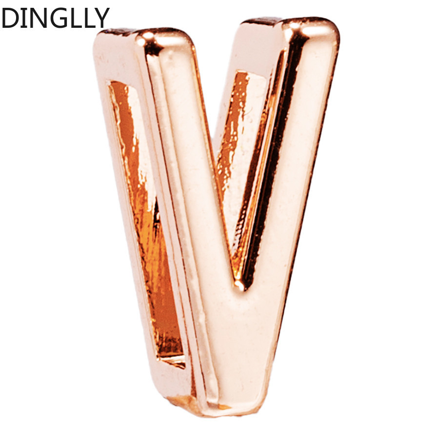 Dinglly Hoa Hồng Màu Vàng Chữ Cái Tiếng Anh Hạt MỚI 10mm * 2mm Lỗ Vuông Quyến Rũ Phù Hợp Với 10mm Vòng Tay Cho Nữ Tự Làm Phụ Kiện