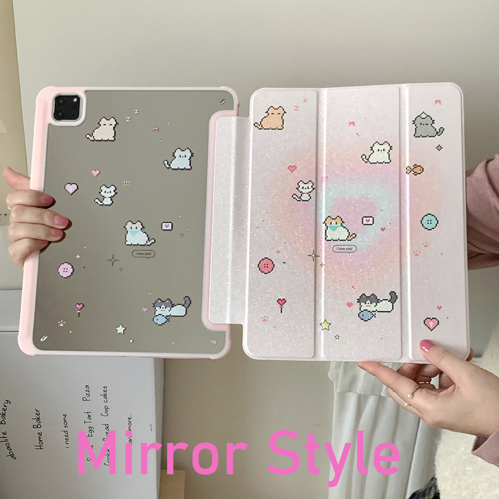 2024 Vỏ Mới Gương Acrylic Cứng Tương Thích Với iPad Air 11 13 2024 Pro 11 13 Mèo Và Cá Họa Tiết Da