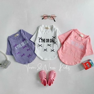 A43- Áo cộc tay đính nơ bé gái chất zip cotton cực kỳ mát cho bé gái size từ 8-35Kg