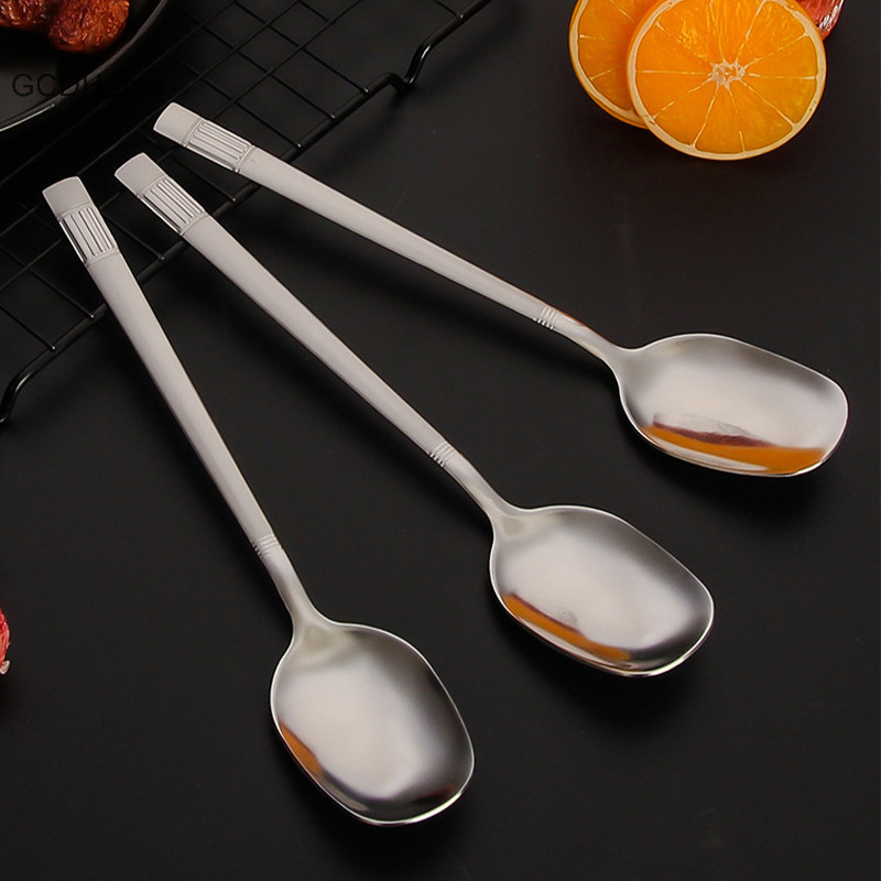 Gcdhome Sáng Tạo Tay Cầm Dài Treo Tường Thìa Inox Món Tráng Miệng Trộn Kem Trà Cà Phê Thìa Khuấy Thìa Bộ Đồ Ăn Đảng HOT