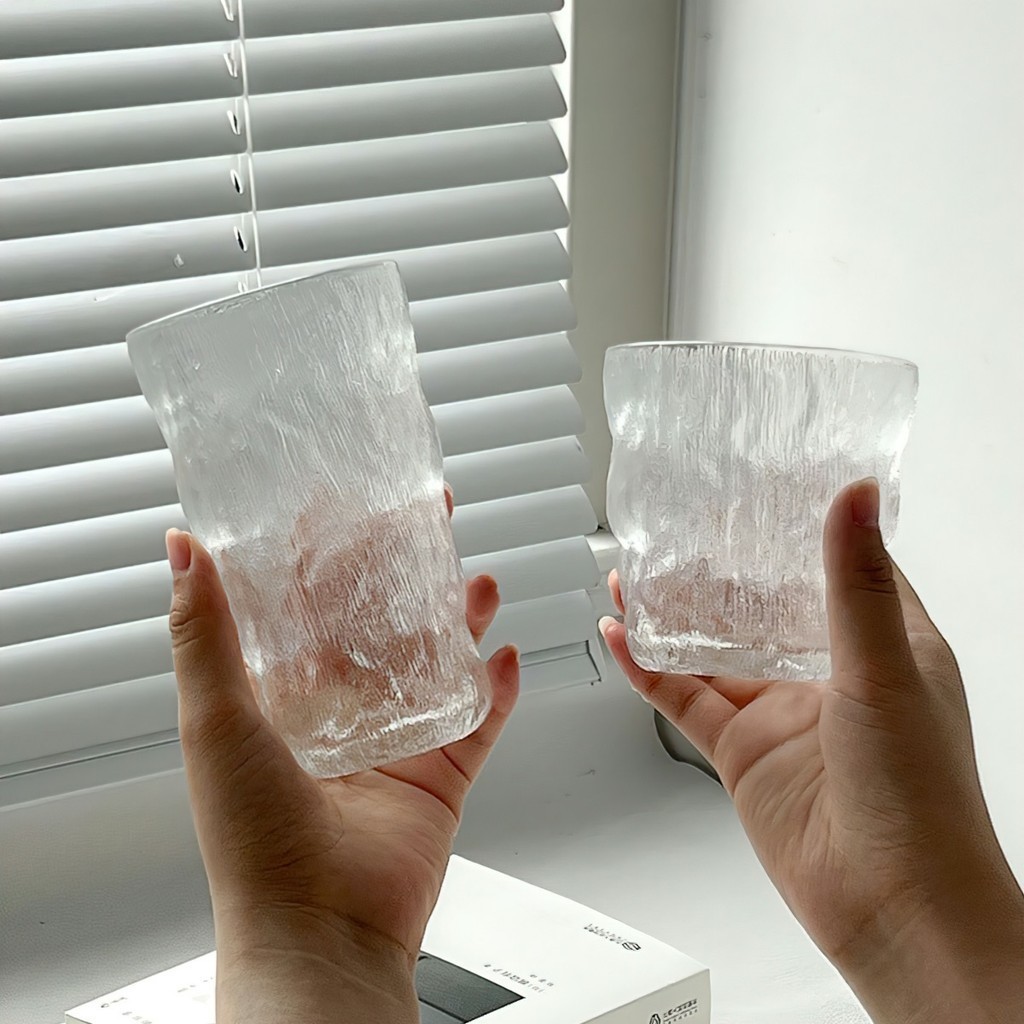 Ly thủy tinh decor chịu nhiệt vân nhám phong cách Hàn Quốc , Cốc thủy tinh sóng