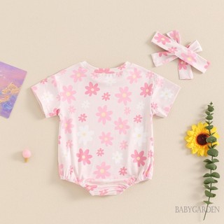 Baga-baby Girl Bộ áo liền quần mùa hè cho trẻ sơ sinh Áo liền quần cổ tròn tay ngắn có băng đô