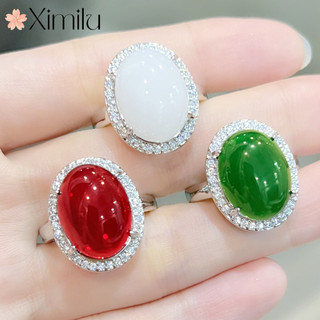 ❤ Nhiều Màu Retro Tính Khí Tự Nhiên Đá Chrysoprase Nhẫn Đỏ Mã Não Trắng Đá Quý Nữ Trang Sức Cưới