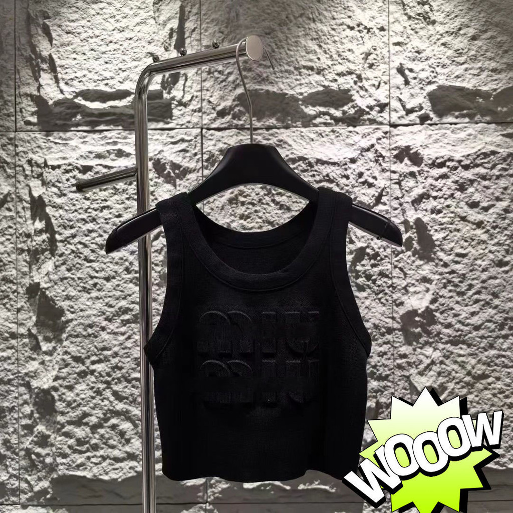 Milyfashion Nhỏ Mùa Hè Sản Phẩm Mới Dệt Kim Crop Chữ Ngắn Dập Nổi Áo yếm Không Tay