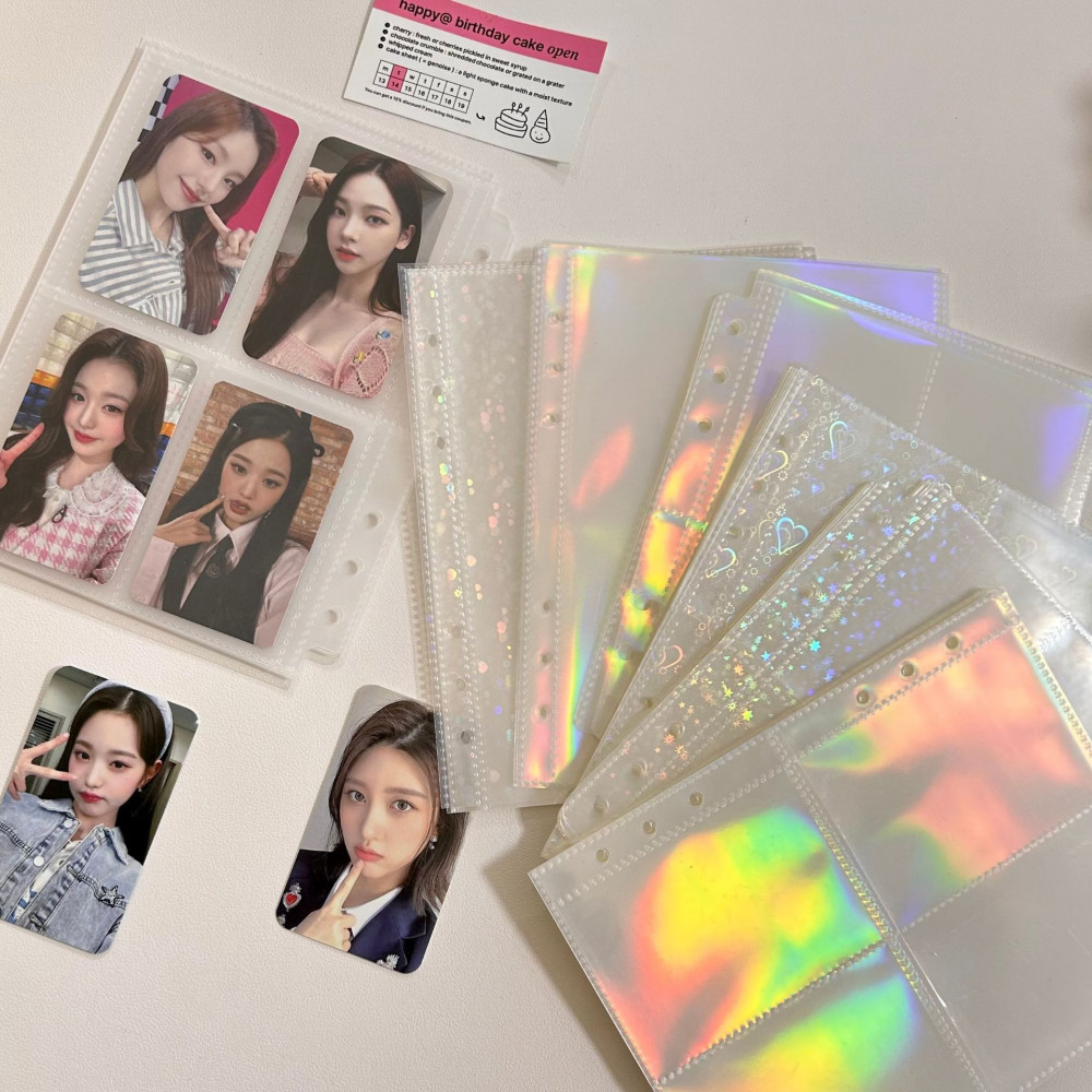 Linxx 10 Cái / bộ Chất Kết Dính Laser A5 Bên Trong Trang Trái Tim / Hoa / Ngôi Sao Photocard Tay Album Nạp Lại Trang 4 Lưới Lomo Bộ Sưu Tập Thẻ Lưu Trữ