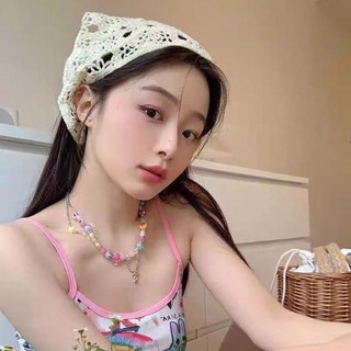 Mũ trùm đầu BAIHE, Băng đô hình tam giác hoa dâu tây phong cách mục vụ kiểu Pháp, Khăn quấn thủ công dệt kim dễ thương cho bé gái băng đô cho mùa xuân hè ngoài trời