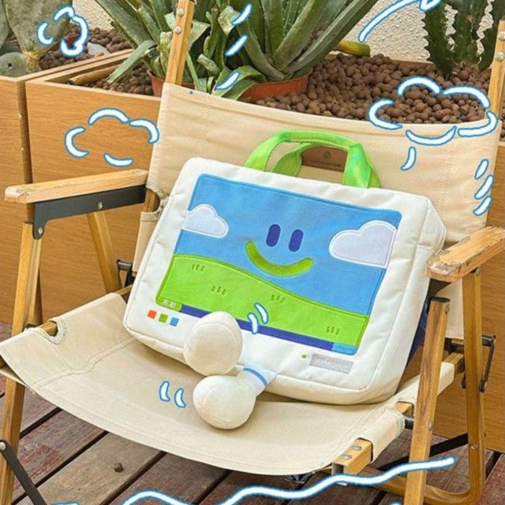 Túi đeo vai HOBBYIN, Túi đựng Laptop thêu mặt cười ngộ nghĩnh, Túi đa năng hoạt hình dung tích lớn bền bỉ dành cho học sinh phù hợp