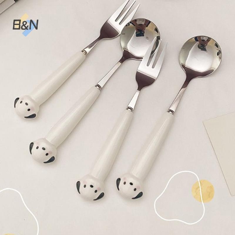 B & N Hoạt Hình Chó Con Heo Thìa Nĩa Thép Không Gỉ Dao Kéo Di Động Sinh Viên Hoạt Hình Bộ Đồ Ăn Trẻ Em Hộp Bảo Quản.