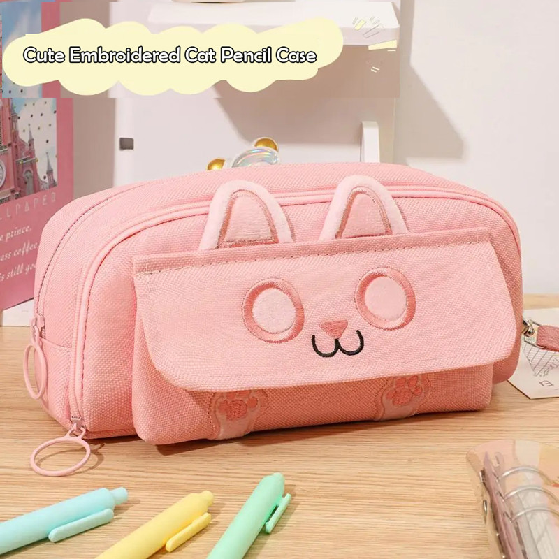 Mèo Dễ Thương 4 Lớp Dung Tích Lớn Hộp Đựng Bút Chì Thêu Mèo Túi Đựng Văn Phòng Phẩm Túi Bảo Quản Đồ Dùng Học Tập